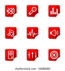 Set of 9 glossy web icons (set 15). Red square with corner.