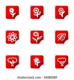 Set of 9 glossy web icons (set 18). Red square with corner.