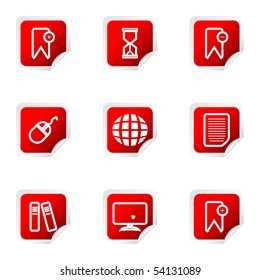 Set of 9 glossy web icons (set 22). Red square with corner.