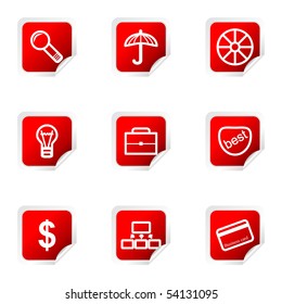 Set of 9 glossy web icons (set 24). Red square with corner.