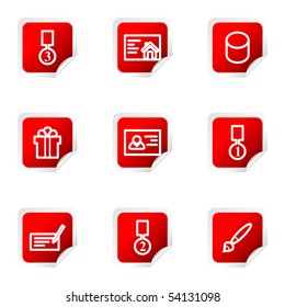 Set of 9 glossy web icons (set 25). Red square with corner.