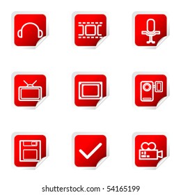 Set of 9 glossy web icons (set 30). Red square with corner.