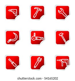 Set of 9 glossy web icons (set 31). Red square with corner.