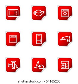 Set of 9 glossy web icons (set 32). Red square with corner.