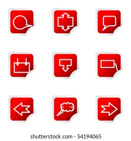 Set of 9 glossy web icons (set 34). Red square with corner.