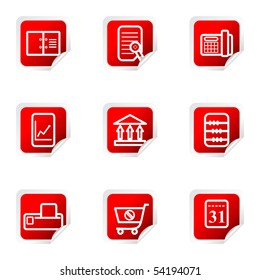 Set of 9 glossy web icons (set 36). Red square with corner.