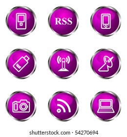 Set of 9 glossy web icons (set 1). Violet color.