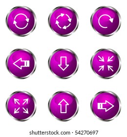 Set of 9 glossy web icons (set 2). Violet color.