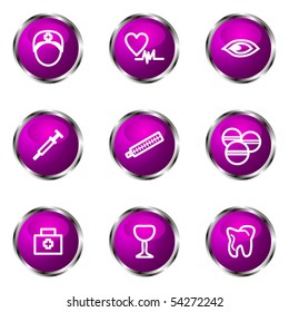 Set of 9 glossy web icons (set 6). Violet color.