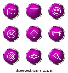 Set of 9 glossy web icons (set 8). Violet color.