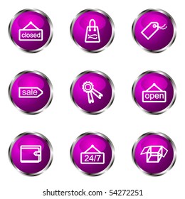 Set of 9 glossy web icons (set 9). Violet color.