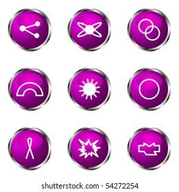 Set of 9 glossy web icons (set 10). Violet color.