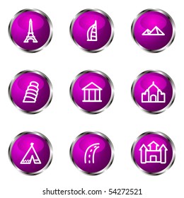 Set of 9 glossy web icons (set 11). Violet color.