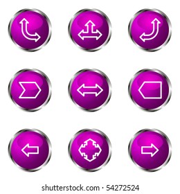 Set of 9 glossy web icons (set 12). Violet color.