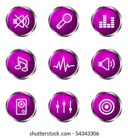 Set of 9 glossy web icons (set 15). Violet color.