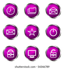 Set of 9 glossy web icons (set 21). Violet color.