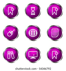 Set of 9 glossy web icons (set 22). Violet color.