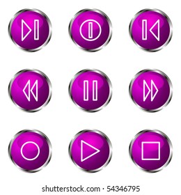 Set of 9 glossy web icons (set 23). Violet color.