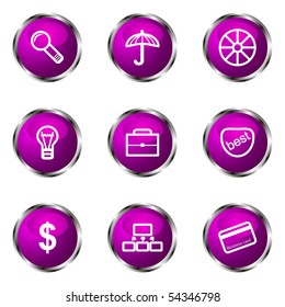 Set of 9 glossy web icons (set 24). Violet color.