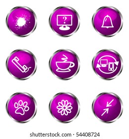Set of 9 glossy web icons (set 26). Violet color.