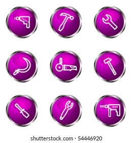 Set of 9 glossy web icons (set 31). Violet color.