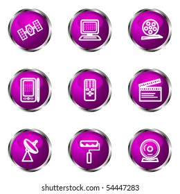 Set of 9 glossy web icons (set 35). Violet color.
