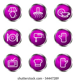 Set of 9 glossy web icons (set 33). Violet color.