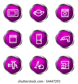 Set of 9 glossy web icons (set 32). Violet color.