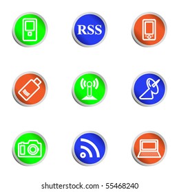 Set of 9 glossy web icons (set 1). Color circle.