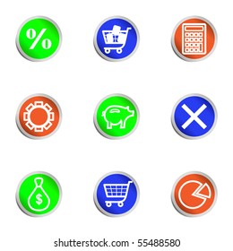 Set of 9 glossy web icons (set 3). Color circle.