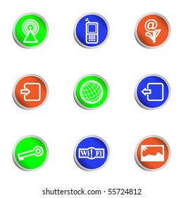 Set of 9 glossy web icons (set 14). Color circle.