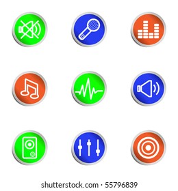 Set of 9 glossy web icons (set 15). Color circle.