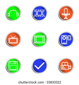 Set of 9 glossy web icons (set 30). Color circle.
