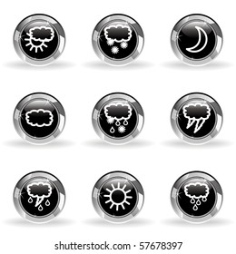Set of 9 glossy web icons (set 4). Black circle with star reflection and shadow.