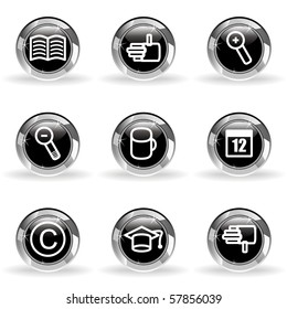Set of 9 glossy web icons (set 20). Black circle with star reflection and shadow.