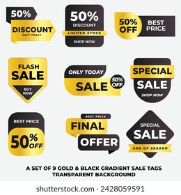A Set of 9 Gold and Black Gradient Sale Tags