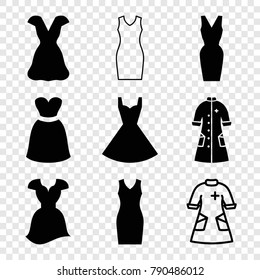 Set of 9 gown filled and outline icons such as dress