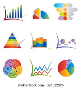 Set of 9 Graph Icons - Different Chart Types in Rainbow Colors