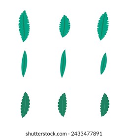 Set of 9 green Leaf simple icon illustration. Cartoon style elements for web or product design.