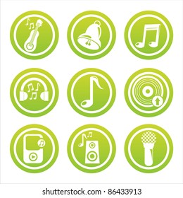 set of 9 green musical tools signs
