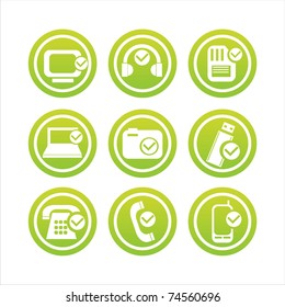 set of 9 green technology with checks signs