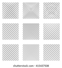 Set of 9 grids, meshes. Set of monochrome elements, backgrounds, patterns.