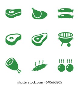 set of 9 grilled filled icons such as beef, sausage, bbq, chicken