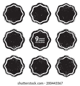 Set of 9 grunge abstract textured vector badges.  Vector design elements. Vector abstract background. Vector abstract shapes. Vintage background. Retro background. Vector web banners
