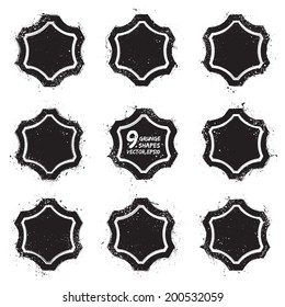 Set of 9 grunge abstract textured vector badges.  Vector design elements. Vector abstract background. Vector abstract shapes. Vintage background. Retro background. Vector web banners