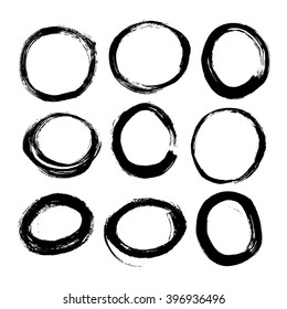 Set of 9 grunge black abstract textured vector round frames. Vector design grunge elements. Vector abstract backgrounds. Vector abstract shapes. Vintage vector round frames. Retro vector round