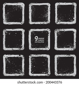 Set of 9 grunge vector textured shapes. Design elements. Vector retro  background. Vintage background. Business background. Hand drawn vector. Vintage frame