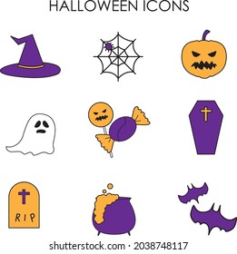 Set of 9 halloween vector icons 