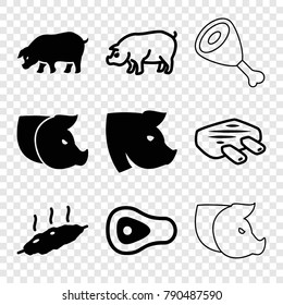 Set of 9 ham filled and outline icons such as pig, meat