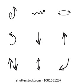 Set of 9 hand drawn arrow icons vector illustration on white background
